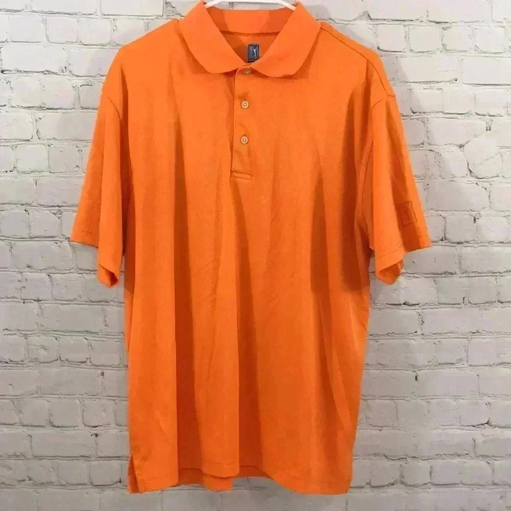 PGA Tour Men's Golf Polo Shirt Orange Size Large